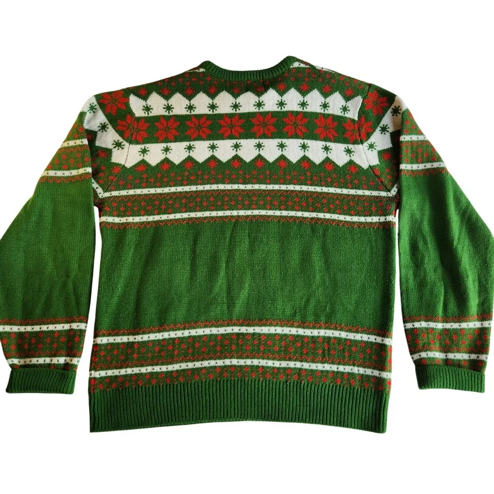 UGLY CHRISTMAS SWEATER Mens Large Green Red‎ White Nutcrackers Toy Soldiers